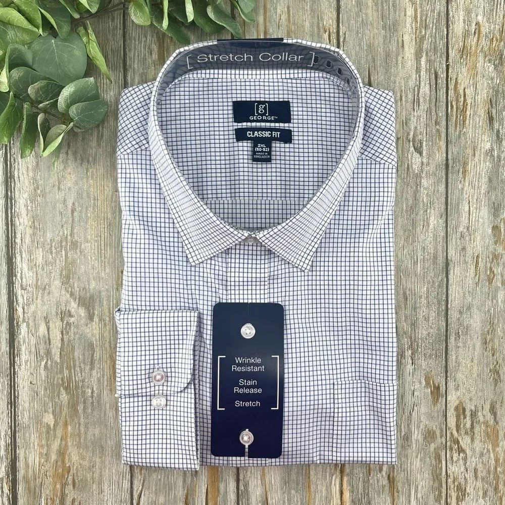 Men's Classic Dress Shirt with Long Sleeves, Size 2XL